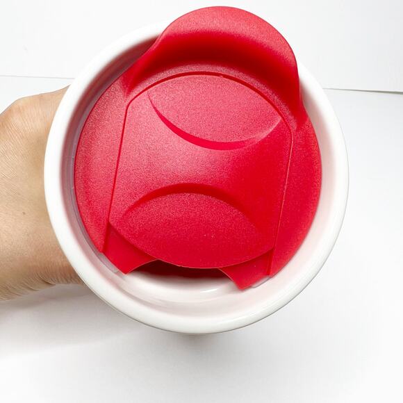 STARBUCKS Floral Print Travel Tumbler Mug Ceramic White With Red Lid 10oz/296 ml - Picture 4 of 7